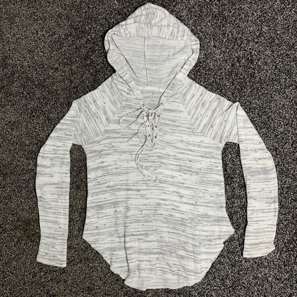 American Eagle Outfitters Soft & Sexy hoodie size S white & grey with tie front